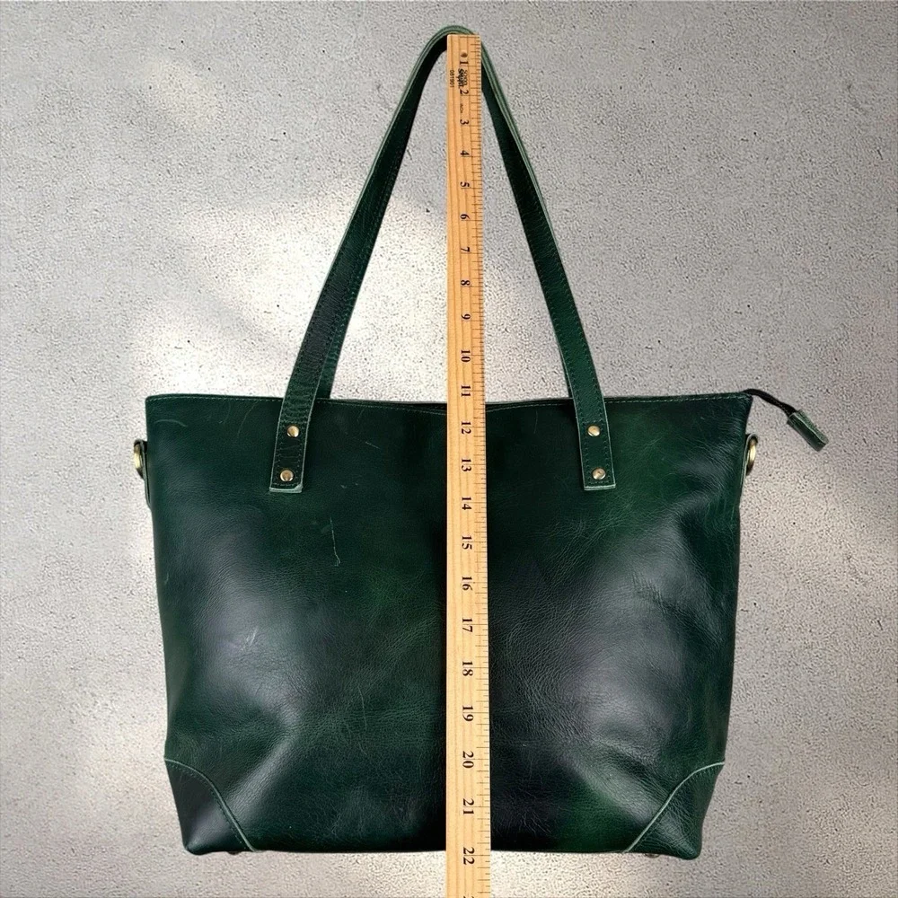 Montana Hudson Eva Leather Green Zip Tote Laptop Bag w/ Shoulder Strap